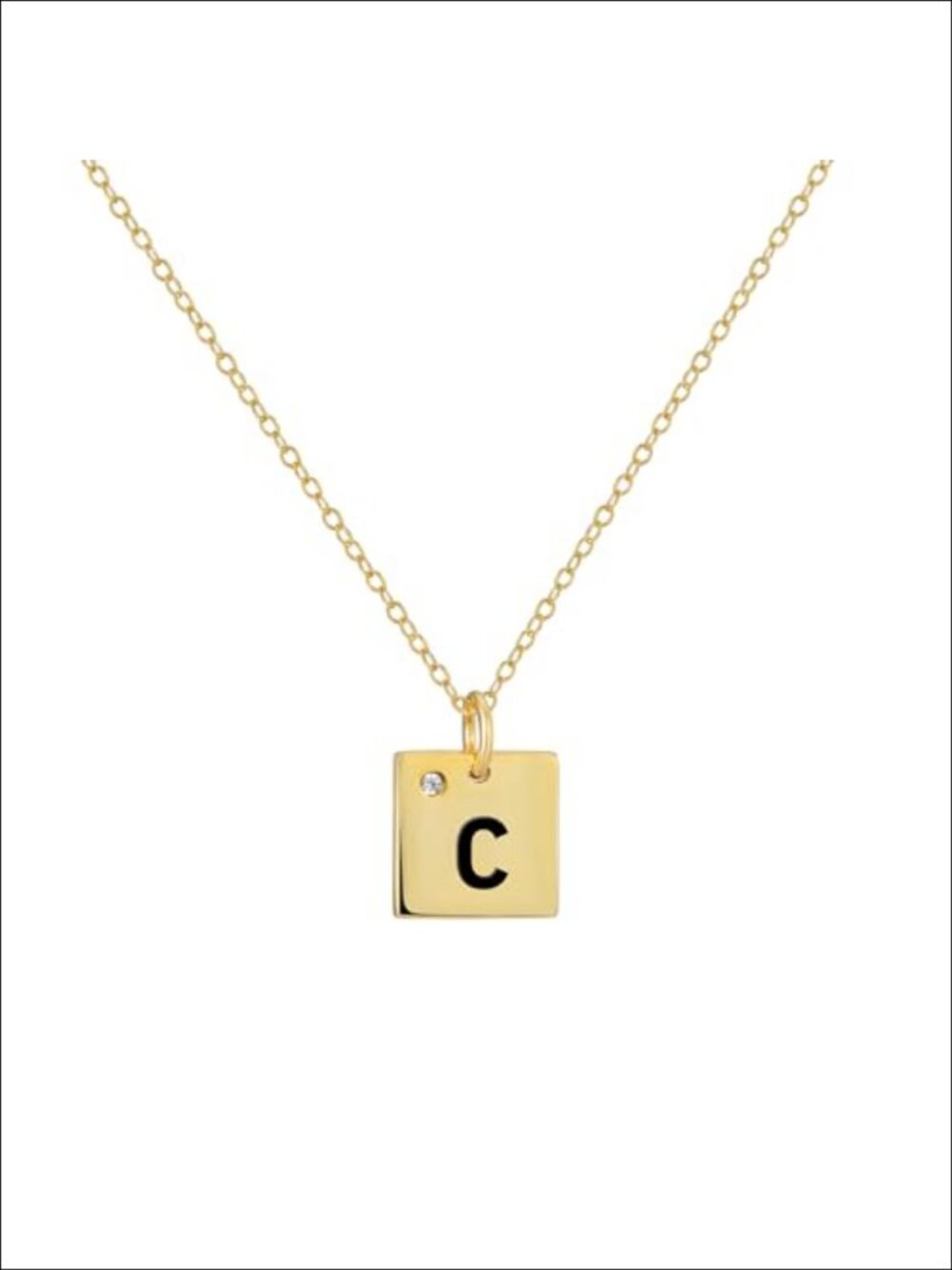18K Gold PVD Plated Letter C Initial Pendant Necklace 925 Sterling Silver Chain